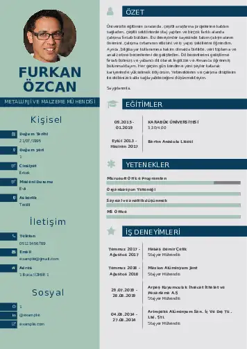 Metalürji Ve Malzeme Mühendisliği Cv Örnekleri cv indir
